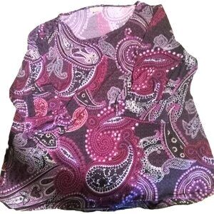 Roz & Ali Purple Paisley Print 3/4 Sleeve Top - Fold Tab Style - Women's Size 2X